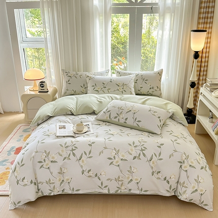 91家纺网 家纺一手货源 找家纺 （总）宇彬家纺 2026直播新款13070全棉纯棉印花床单床笠款四件套和单被套喷气清新简约（缩水足可定做）