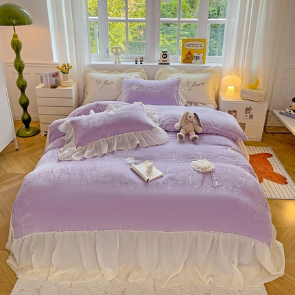 娜娜 2024新款法式花边牛奶绒刺绣四件套-花蕊-花香引蝶系列 花蕊-紫