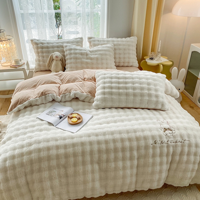 91家纺网 家纺一手货源 找家纺 （总）潮邦创意家居 2025新款牛奶绒小米兔牛奶绒泡泡兔绒牛奶绒保暖四件套（含买家秀）