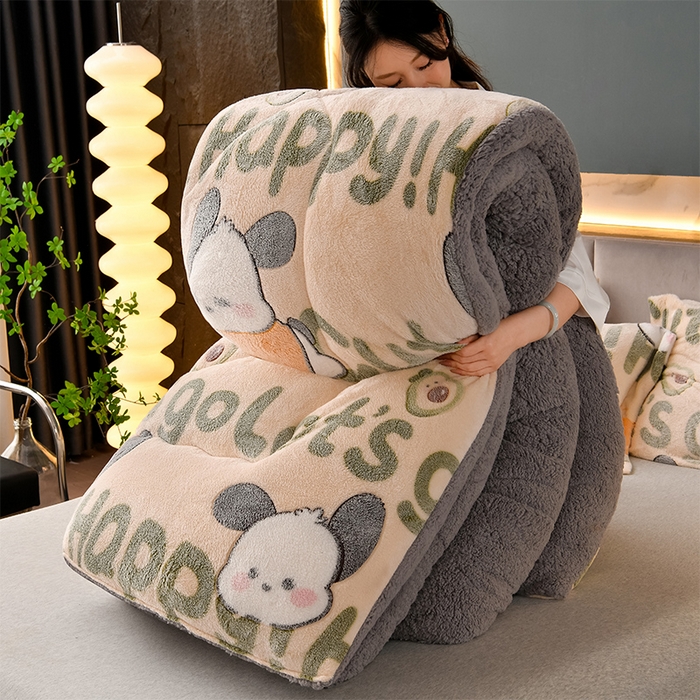 91家纺网 家纺一手货源 找家纺 锦逸家居 2024新款AB版雪花绒冬被羊羔绒冬被被子被芯春秋被 萌宠乐园