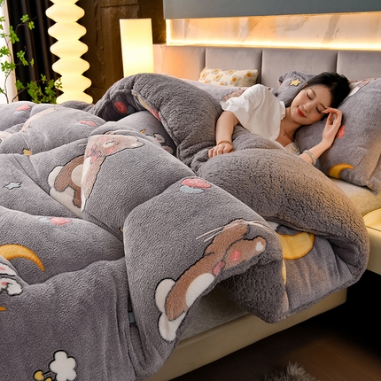 锦逸家居 2024新款AB版雪花绒冬被羊羔绒冬被被子被芯春秋被 云朵萌熊