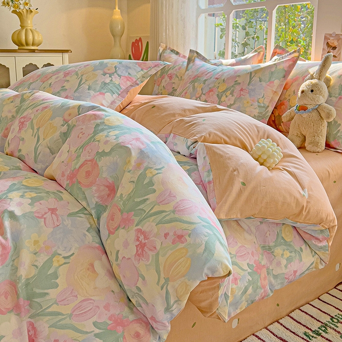 91家纺网 家纺一手货源 找家纺 卡普纯棉全棉四件套13070喷气床单款床笠款三件套 蒂芙娜-粉