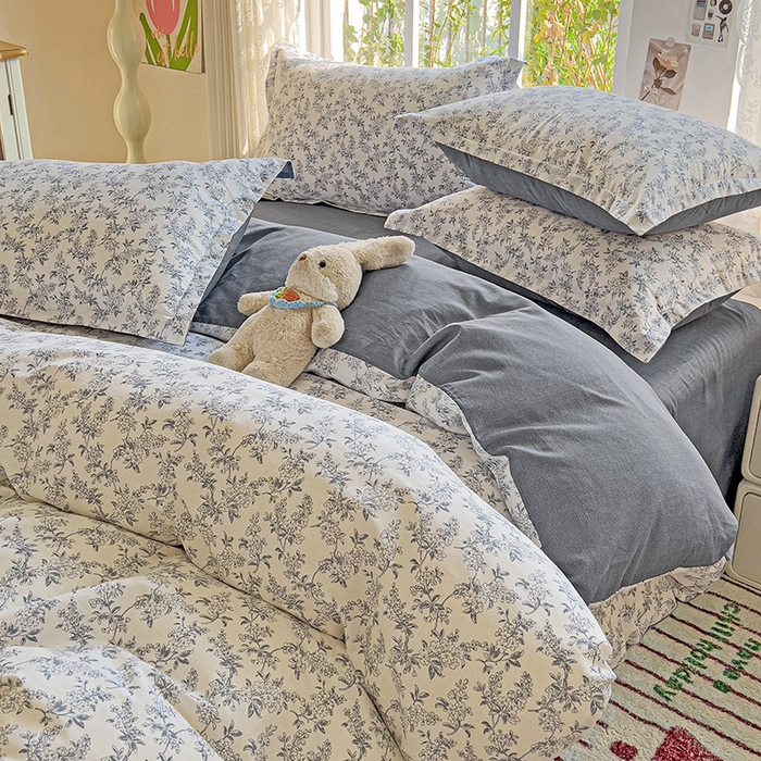 91家纺网 家纺一手货源 找家纺 卡普纯棉全棉四件套13070喷气床单款床笠款三件套 墨兰