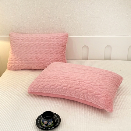 云玲时尚 2025新款麦穗兔毛绒枕套 粉
