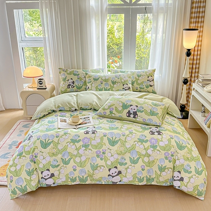 91家纺网 家纺一手货源 找家纺 （总）宇彬家纺 2026直播新款13070全棉纯棉印花床单床笠款四件套和单被套喷气清新简约（缩水足可定做）