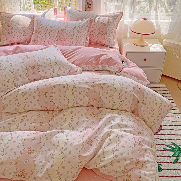 91家纺网 家纺一手货源 找家纺 卡普纯棉全棉四件套13070喷气床单款床笠款三件套 花间赋