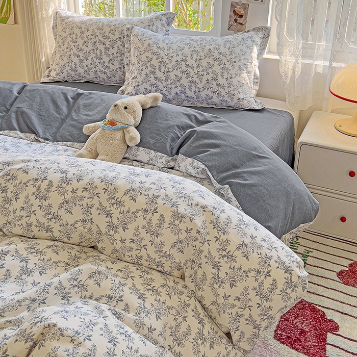 91家纺网 家纺一手货源 找家纺 卡普纯棉全棉四件套13070喷气床单款床笠款三件套 墨兰