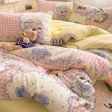 91家纺网 家纺一手货源 找家纺 （总）优承佳生活馆 2024新款小清新洛丽塔风格卡通印花水洗m三件套四件套