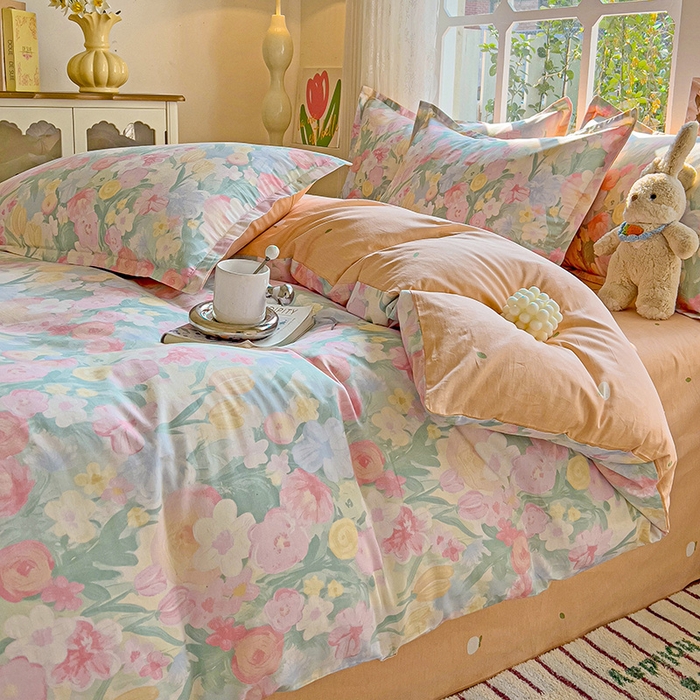 91家纺网 家纺一手货源 找家纺 卡普纯棉全棉四件套13070喷气床单款床笠款三件套 蒂芙娜-粉