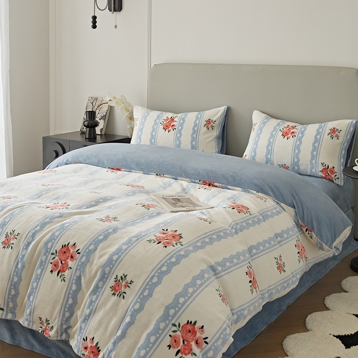 91家纺网 家纺一手货源 找家纺 时光里 2024新款230克牛奶绒印花四件套 蔓塔