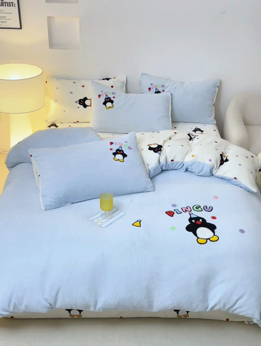 91家纺网 家纺一手货源 找家纺 娜娜 2024新款高克重牛奶绒毛巾绣四件套 企鹅宝贝