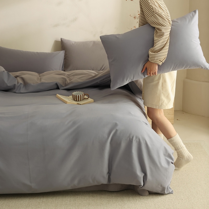 91家纺网 家纺一手货源 找家纺 轩和家居 2024新款50S长绒棉磨毛四件套（控价：179 、229 、249 床笠+10元） 蓝莓紫+中灰