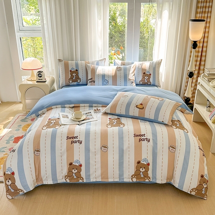 91家纺网 家纺一手货源 找家纺 （总）宇彬家纺 2026直播新款13070全棉纯棉印花床单床笠款四件套和单被套喷气清新简约（缩水足可定做）