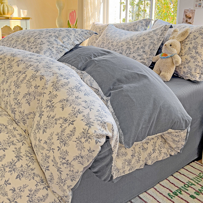 91家纺网 家纺一手货源 找家纺 卡普纯棉全棉四件套13070喷气床单款床笠款三件套 墨兰