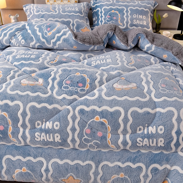 91家纺网 家纺一手货源 找家纺 锦逸家居 2024新款AB版雪花绒冬被羊羔绒冬被被子被芯春秋被 好几只恐龙