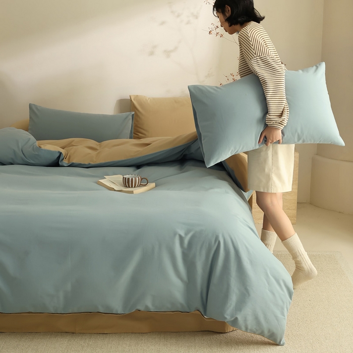 91家纺网 家纺一手货源 找家纺 轩和家居 2024新款50S长绒棉磨毛四件套（控价：179 、229 、249 床笠+10元） 灰蓝+田园风光