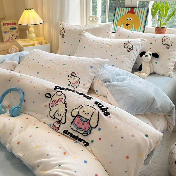 91家纺网 家纺一手货源 找家纺 娜娜 2024新款加厚保暖高克重牛奶绒毛巾绣四件套 牛奶绒许愿兔