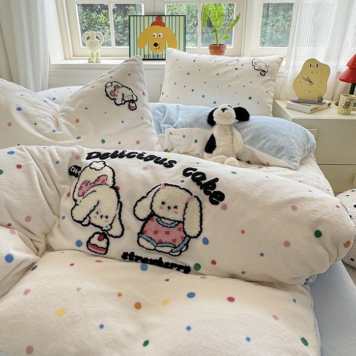 91家纺网 家纺一手货源 找家纺 娜娜 2024新款加厚保暖高克重牛奶绒毛巾绣四件套 牛奶绒许愿兔