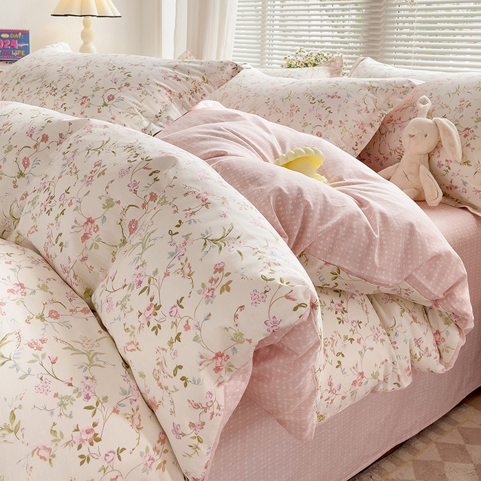 91家纺网 家纺一手货源 找家纺 卡普纯棉全棉四件套13070喷气床单款床笠款三件套 花蔓梦境