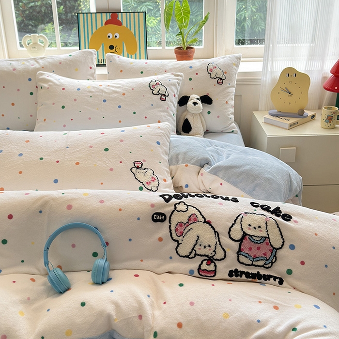 91家纺网 家纺一手货源 找家纺 娜娜 2024新款加厚保暖高克重牛奶绒毛巾绣四件套 牛奶绒许愿兔