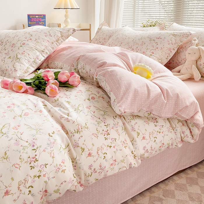 91家纺网 家纺一手货源 找家纺 卡普纯棉全棉四件套13070喷气床单款床笠款三件套 花蔓梦境