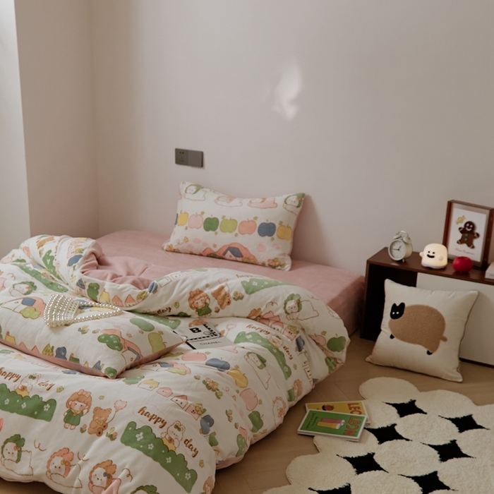 91家纺网 家纺一手货源 找家纺 时光里 2024新款230克牛奶绒印花四件套 萌兔派对