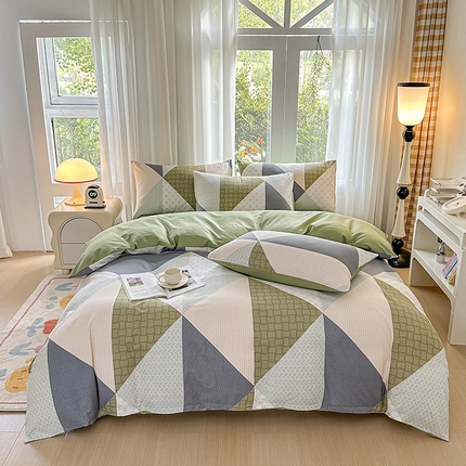 91家纺网 家纺一手货源 找家纺 （总）宇彬家纺 2026直播新款13070全棉纯棉印花床单床笠款四件套和单被套喷气清新简约（缩水足可定做）