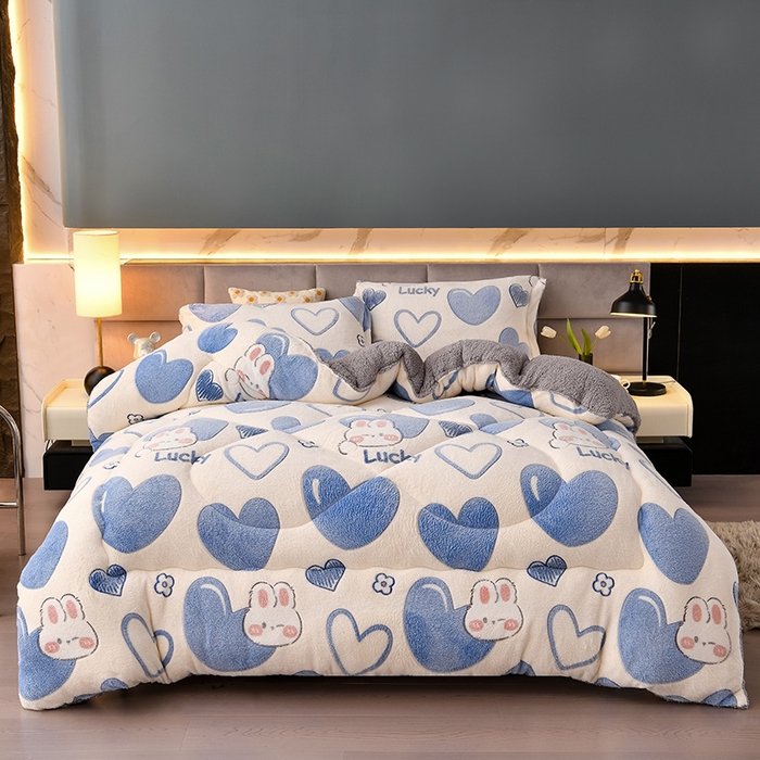 91家纺网 家纺一手货源 找家纺 锦逸家居 2024新款AB版雪花绒冬被羊羔绒冬被被子被芯春秋被 心心相印