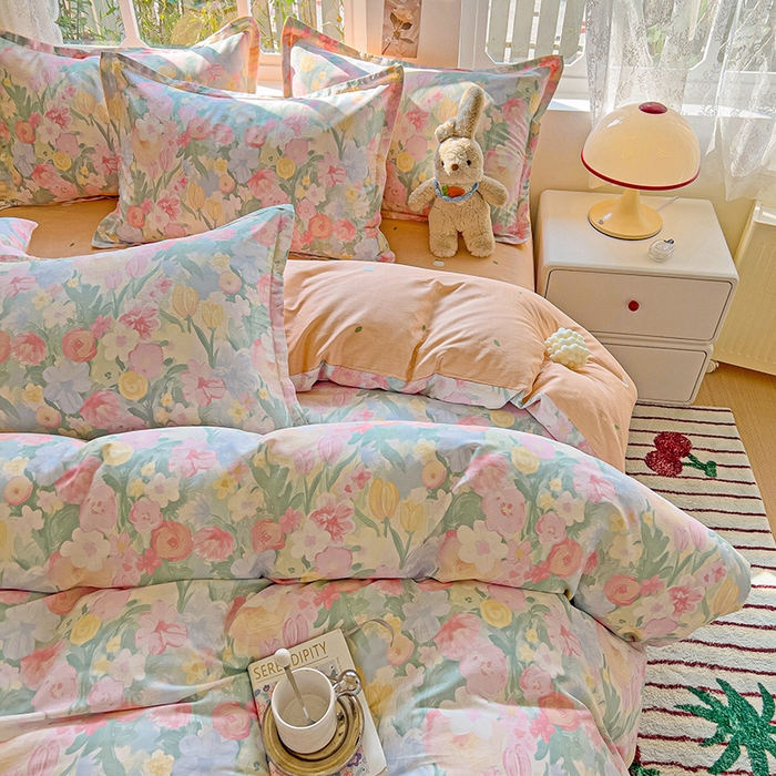 91家纺网 家纺一手货源 找家纺 卡普纯棉全棉四件套13070喷气床单款床笠款三件套 蒂芙娜-粉