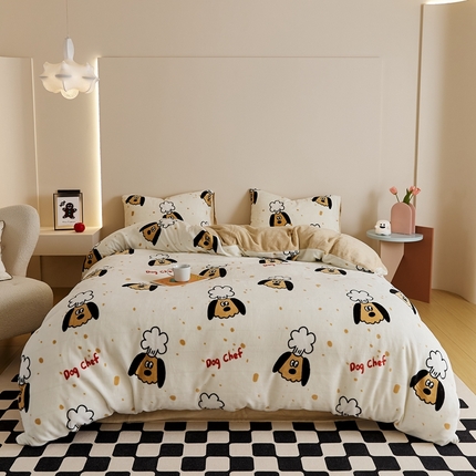 时光里 2024新款230克牛奶绒印花四件套 布丁狗