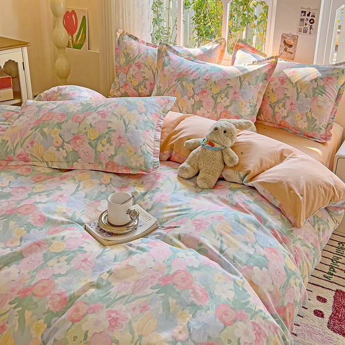 91家纺网 家纺一手货源 找家纺 卡普纯棉全棉四件套13070喷气床单款床笠款三件套 蒂芙娜-粉