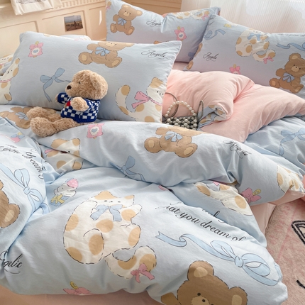 91家纺网 家纺一手货源 找家纺 （总）优承佳生活馆 2024新款小清新洛丽塔风格卡通印花水洗m三件套四件套