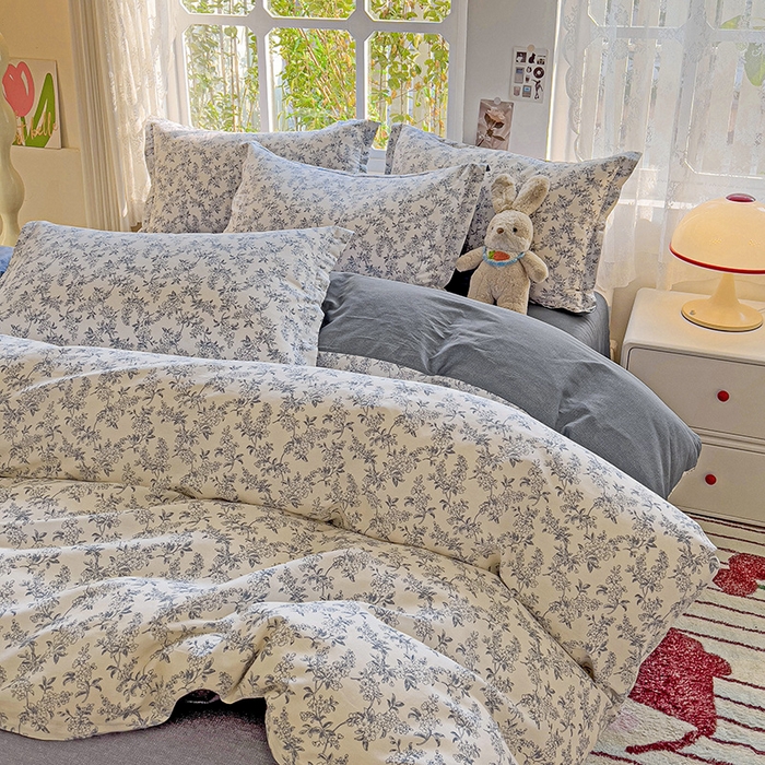 91家纺网 家纺一手货源 找家纺 卡普纯棉全棉四件套13070喷气床单款床笠款三件套 墨兰