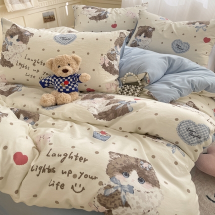 91家纺网 家纺一手货源 找家纺 （总）优承佳生活馆 2024新款小清新洛丽塔风格卡通印花水洗m三件套四件套