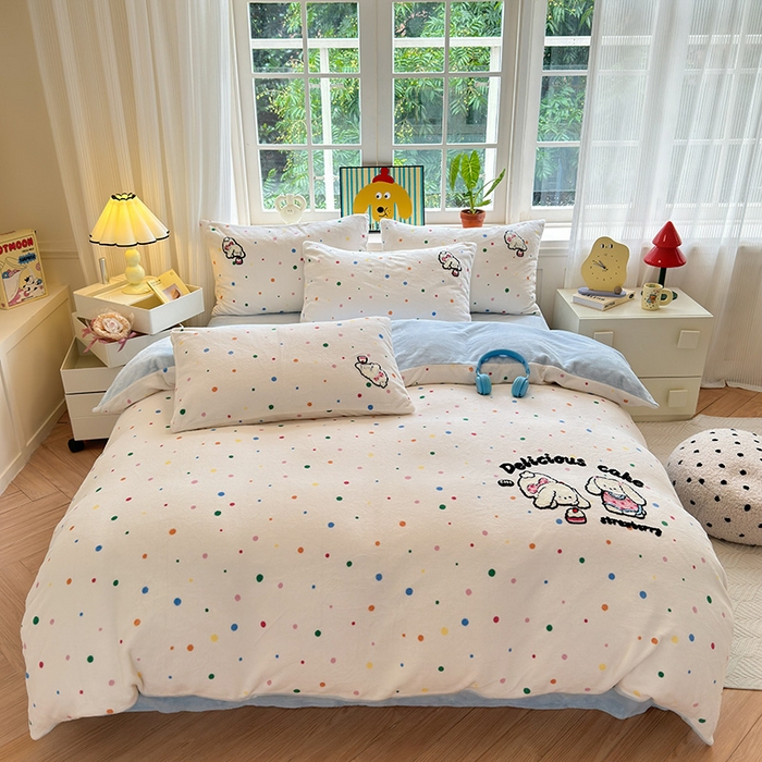 91家纺网 家纺一手货源 找家纺 娜娜 2024新款加厚保暖高克重牛奶绒毛巾绣四件套 牛奶绒许愿兔