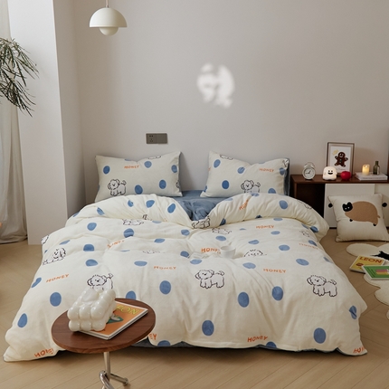 时光里 2024新款230克牛奶绒印花四件套 波比狗