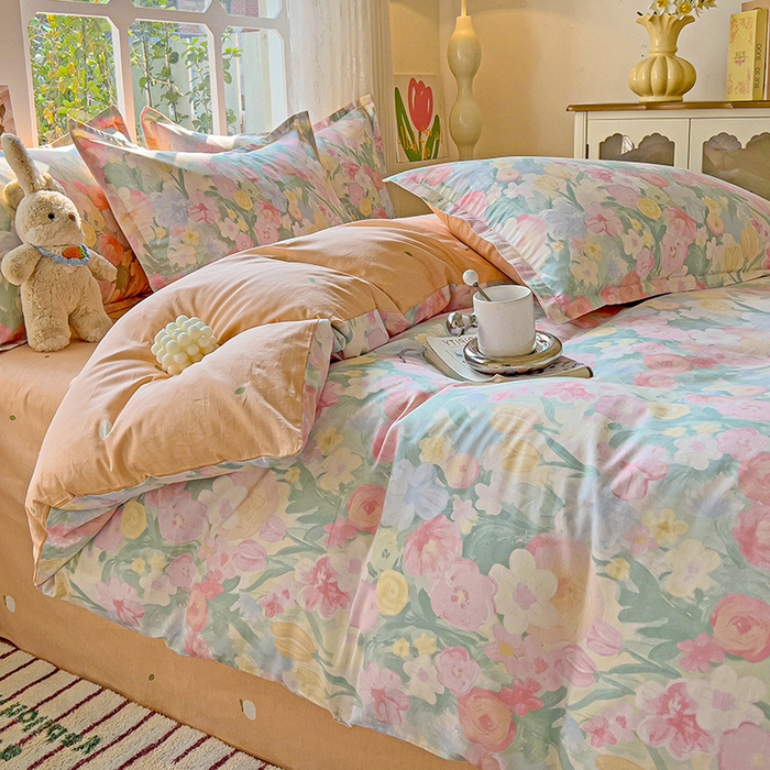 91家纺网 家纺一手货源 找家纺 卡普纯棉全棉四件套13070喷气床单款床笠款三件套 蒂芙娜-粉