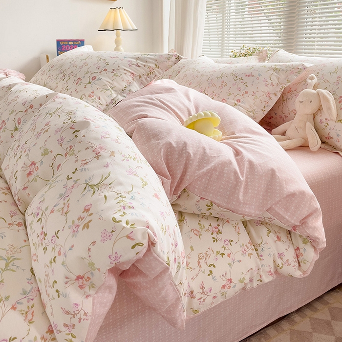 91家纺网 家纺一手货源 找家纺 卡普纯棉全棉四件套13070喷气床单款床笠款三件套 花蔓梦境