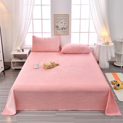 91家纺网 家纺一手货源 找家纺 泽西家纺 2024新款高克重加厚牛奶绒单床单 跨境 外贸 牛奶绒床单-梦幻粉