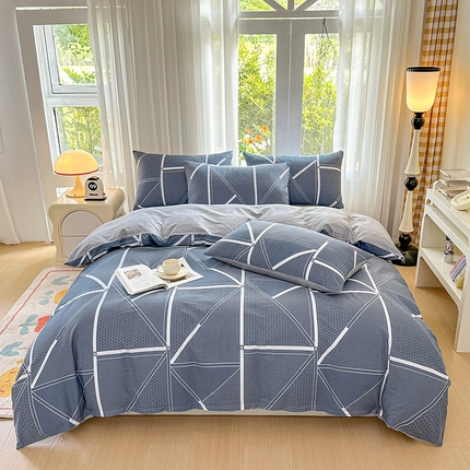 91家纺网 家纺一手货源 找家纺 （总）宇彬家纺 2026直播新款13070全棉纯棉印花床单床笠款四件套和单被套喷气清新简约（缩水足可定做）