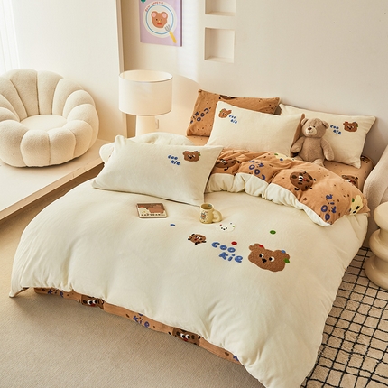 娜娜 2024新款高克重牛奶绒毛巾绣四件套 熊仔贝贝