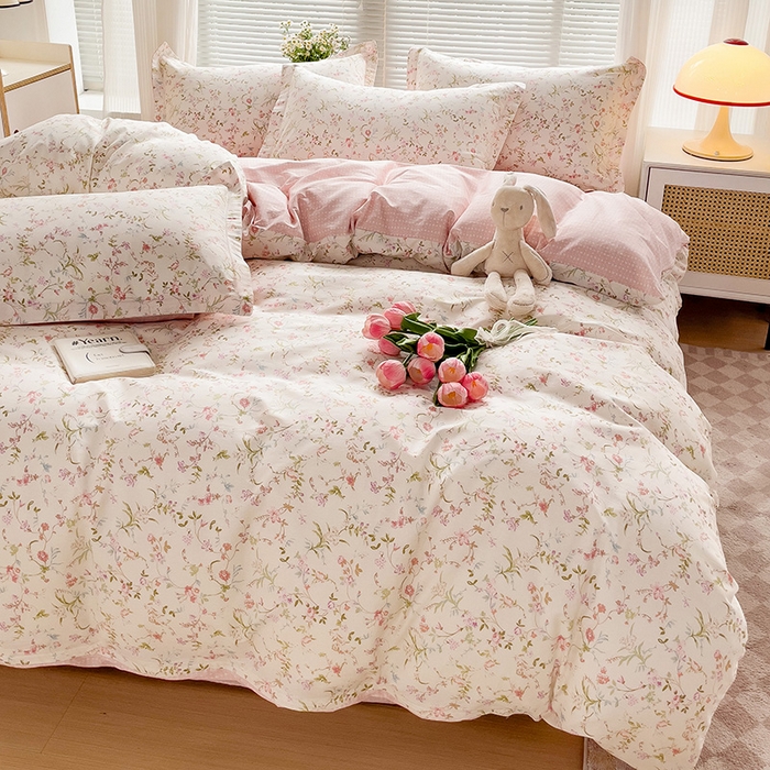 91家纺网 家纺一手货源 找家纺 卡普纯棉全棉四件套13070喷气床单款床笠款三件套 花蔓梦境