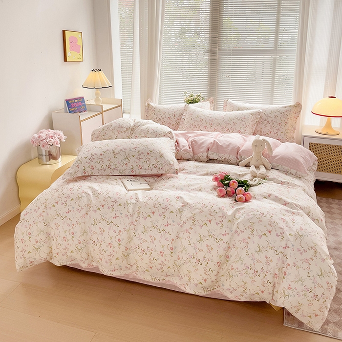 91家纺网 家纺一手货源 找家纺 卡普纯棉全棉四件套13070喷气床单款床笠款三件套 花蔓梦境