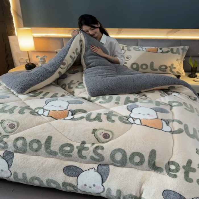 91家纺网 家纺一手货源 找家纺 锦逸家居 2024新款AB版雪花绒冬被羊羔绒冬被被子被芯春秋被 萌宠乐园