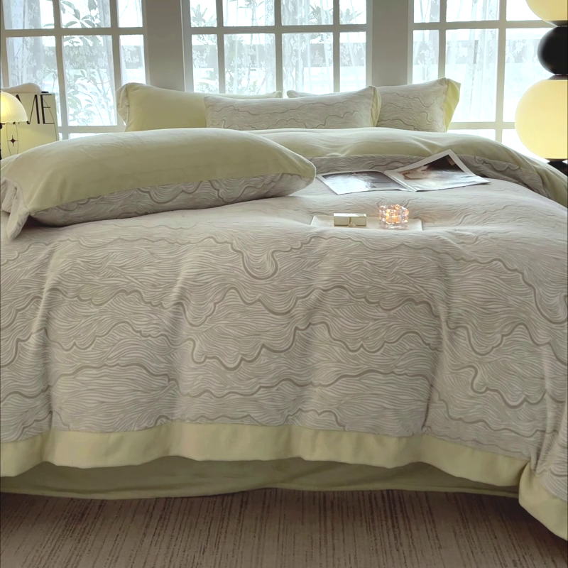 91家纺网 家纺一手货源 找家纺 （总） A类雕花牛奶绒四件套轻奢风珊瑚绒双面绒加厚保暖床单被套床笠款床上用品