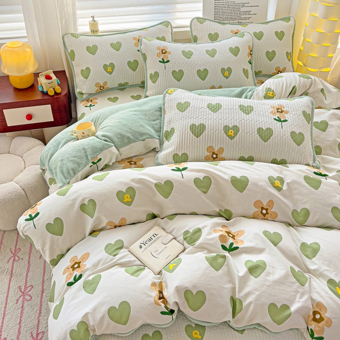 91家纺网 家纺一手货源 找家纺 2024新款水洗全棉牛奶绒床盖四件套 佳朵