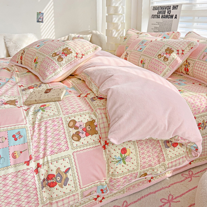 91家纺网 家纺一手货源 找家纺 2024新款水洗全棉牛奶绒床盖四件套 甜甜屋