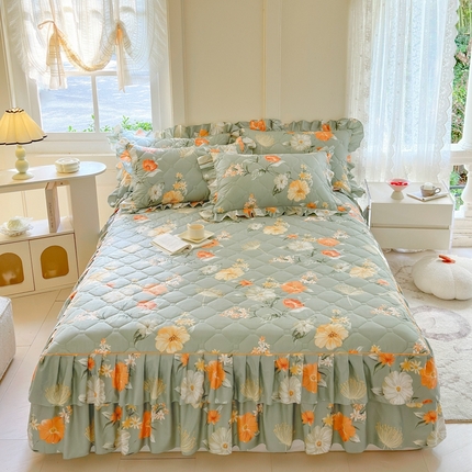 91家纺网 家纺一手货源 找家纺 （总）2024新款印花夹棉床裙三件套