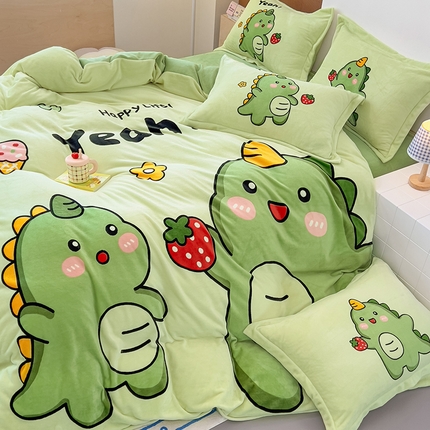 91家纺网 家纺一手货源 找家纺 （总）2024新款A类卡通可爱大版印花牛奶绒加厚保暖小清新四件套