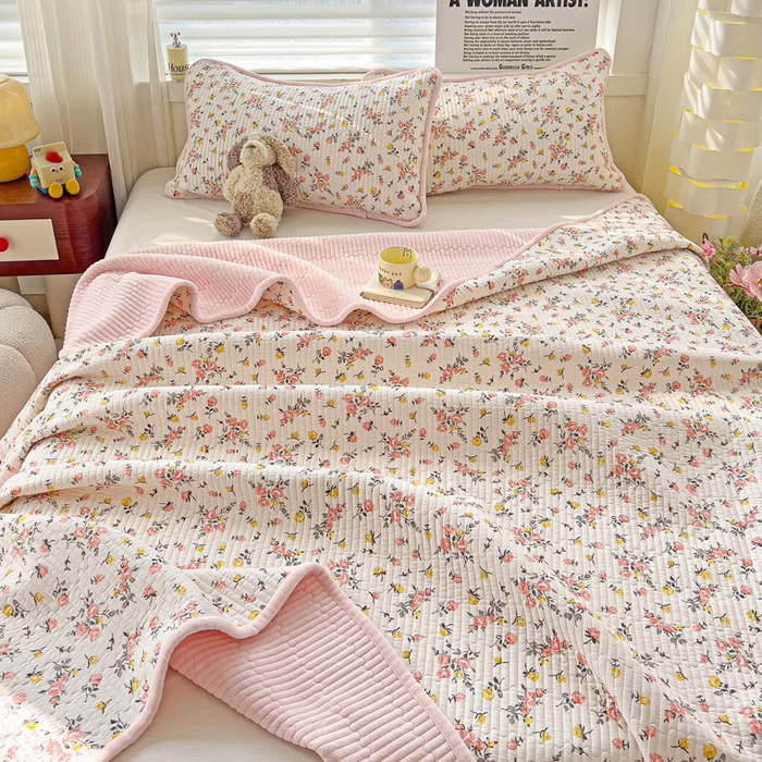 91家纺网 家纺一手货源 找家纺 2024新款水洗全棉牛奶绒床盖三件套 好事花生